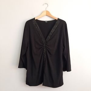 Raffaella Black Beaded V-Neck Top